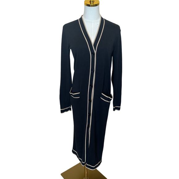 Ralph Lauren Black Long Duster Cardigan Sweater SMALL Prep Cotton Designer $245 - Picture 6 of 9